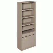 Buffet taupe 2 portes 5 tablettes + 1 coulissante 90x42x240cm