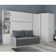 Composition angle lit escamotable 160 blanc mat bermudes sofa canapÉ microfibre gris