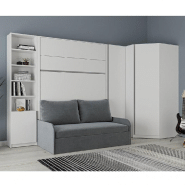 COMPOSITION ANGLE LIT ESCAMOTABLE 160 BLANC MAT BERMUDES SOFA CANAPÉ MICROFIBRE GRIS