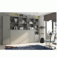 COMPOSITION ARMOIRE LIT HORIZONTALE STRADA-V2 GRIS GRAPHITE MAT COUCHAGE 90*200 AVEC SURMEUBLE ET 2 COLONNES RANGEMENTS