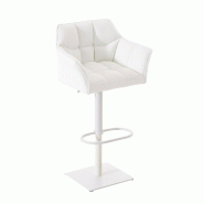 Décoshop26 - Tabouret de bar x1 réglable en similicuir blanc assise enveloppante capitonnée avec base carrée en métal blanc 10_0006325 - blanc m�