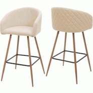 Décoshop26 - Lot de 2 tabourets de bar en tissu velours crème avec repose-pieds TDB04069 - 3001082269603 Décoshop26 - Lot de 2 tabourets de bar en tissu velours crème avec repose-pieds TDB04069 - 3001082269603