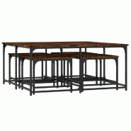 Décoshop26 - Lot de 3 tables d'appoint gigognes style industriel en bois d'ingénierie marron et fer DEC040577 - marron Bois massif 3000265006837