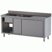 Diamond - Plonge 2 cuves 500x500x300, égouttoir droit, sur armoire 2 portes coulissantes - réf. L1621/AD-SD7 - AKS-L1621/AD-SD7