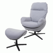 Mendler Fauteuil relax + tabouret HWC-L12, Fauteuil TV Fauteuil à bascule Fonction bascule, pivotant, métal tissu/textile ~ gris clair - gris textil