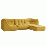 Oviala Business Canapé modulable avec pouf velours 260 x 165 x 70 cm 3 places jaune - jaune polyester 115743