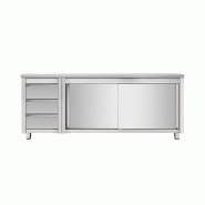 Skyrainbow Armoire de travail avec portes coulissantes et bloc de tiroirs à gauche, 1600 x 700 - inox THASR167L3