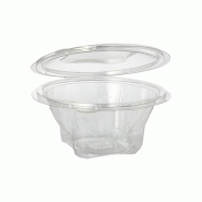 Starpak 500 pots traiteur et saladiers To Go, avec couvercle à charnière, R-PET, ronds, 500 ml, transparents - transparent plastique 90327