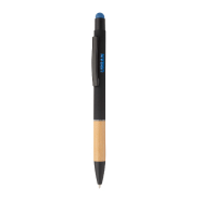 Stylo à bille stylet en aluminium - embase bambou - finition caoutchoutée - encre bleue Stylo à bille stylet en aluminium - embase bambou - finition caoutchoutée - encre bleue