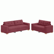 VidaXL Canapé 2 pcs Bordeaux 221 x 80 x 80 cm Tissu en lin mélangé Modèle Vega Core Plus - Matériau naturel 3324713