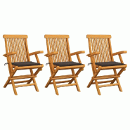 VidaXL Chaises De Jardin Avec Coussins Taupe Lot De 3 Bois Teck Massif - gris 3062522