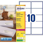 Avery LR7173 Etiquettes adresses recyclées blanches 99,1 x 57 mm pour imprimante laser -100 feuilles A4 - 1000 étiquettes par boîte Avery LR7173 Etiquettes adresses recyclées blanches 99,1 x 57 mm pour imprimante laser -100 feuilles A4 - 1000 étiquettes par boîte