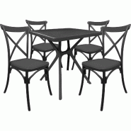 Ensemble de 4 chaises croisées avec table carrée Hugo en résine - noir plastique polypropylène 8050054388625