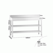 GGM Gastro Tables Inox de Travail Premium avec Dosseret et 2 étagères - Profondeur 700 mm - ATK147AZB - 4063326276029