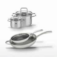 Lot Poêles 32cm & 28cm et Faitouts 14cm & 20cm Elo Relief Evolution - gris inox 3176239957358