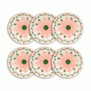 Novastyl - Lot 6 assiettes creuses primavera 20cm en porcelaine rose et blanc - 3256391058893