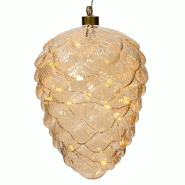 Pomme de pin lumineuse ambre avec 15 micro LED blanc chaud Ø15x20cm