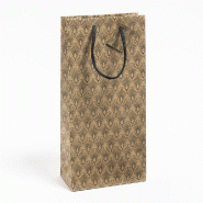 Sac luxe 2 bouteilles Fleurs de lotus poignées papier noir 18x9x38 cm - par 10