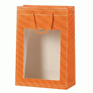 Sacs à fenêtre orange à poignées cordelette 20+10x29cm - par 12
