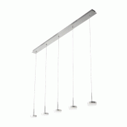 Suspension Fabas Luce Dunk 5 lumières - LED 40W à intensité variable - Design linéaire en aluminium brossé - gris 8019282067207