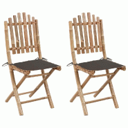 VidaXL Chaises Pliables De Jardin Lot De 2 Avec Coussins Bambou - gris 3063995
