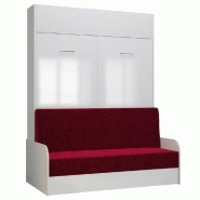 ARMOIRE LIT ESCAMOTABLE DYNAMO SOFA ACCOUDOIRS FAÇADE BLANC BRILLANT CANAPÉ ROUGE 140*200 CM