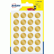 AVERY Lot de 10 Etui de 120 pastilles adhésives, diamètre 15 mm, coloris or (5 feuilles / cdt) - 5014702026386