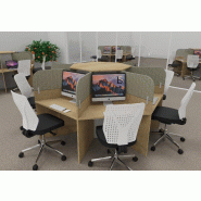 Bureau call center 7 places forme marguerite avec cloisons acoustiques. - 7 places, chêne veiné, beige da054_0