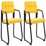 Décoshop26 - Lot de 2 chaises de bureau visiteur avec accoudoirs siège en PVC jaune et cadre en métal noir 10_0008414 - 3000266639515