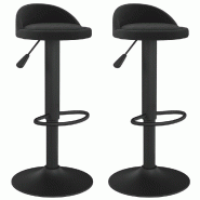 Décoshop26 - Lot de 2 tabourets de bar chaises hautes hauteur réglable en velours noir et acier DEC029833 - noir acier 3000257581830