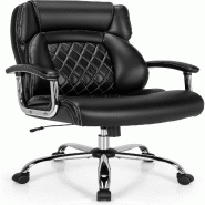 Fauteuil de direction COSTWAY, fauteuil de bureau ergonomique jusqu'à 225 kg, fauteuil de bureau avec fonction bascule, hauteur réglable - noir ON32