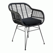 Fauteuil de terrasse trieste imitation rotin noir - coussin