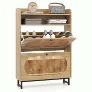 Helloshop26 - Étagère à chaussures avec tiroirs rabattables 80 x 24 x 115 cm rangement discret finition rustique en métal naturel 20_0014794 - mé