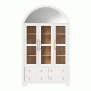 Merax Vitrine , armoire haute avec 3 portes vitrées, 4 tiroirs et niche arquée ouverte, 110 x 40 x 185 cm, blanc - blanc Bois manufacturé GL75567W