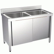 Plonge inox 2 ou 3 bacs sur meuble fermé - P 700 mm - 2_0