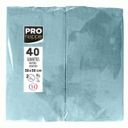 Pronappe - Réf.SV623904I - Carton de 1200 Serviettes ouate 2 plis - papier micro gaufré - pliées 1/8 - 38x38 cm - 30 paquets de 40 serviettes Bleu