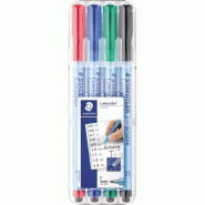 Staedtler Lumocolor Correctable, Feutres non-permanents à pointe fine effaçables à sec, Étui chevalet avec 4 feutres assortis, 305F WP4-1, Bariol�