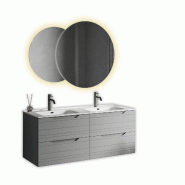 AQA Design Composition de meubles de salle de bain SOLMIRA à double vasque en MDF gris L.120 P.46,5 H.190 MPSO61-GRI - gris Bois manufacturé MPSO61-