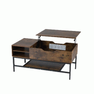 COSTWAY Table basse réglable en hauteur, table de salon avec compartiment ouvert et compartiment de rangement, 100 x 49,5 x 47,5 cm (marron) - marron