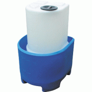 Cuve de dosage cylindrique avec couvercle à visser et bac de rétention - 60 l à 250 l - Finition polyéthylène anti-UV - Qualité alimentaire