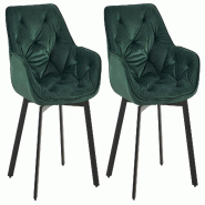 Décoshop26 - Lot de 2 chaises de salle à manger assise pivotante en velours vert motif matelassé cadre métal 10_0007453 - métal 3000266116542