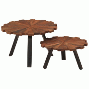Décoshop26 - Lot de 2 tables d'appoint en bois massif récupéré marron et fer DEC040339 - marron Bois massif 3000264878374