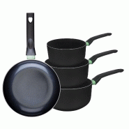 Ensemble de 1 poêle de 24 cm et 3 casseroles 16, 18 et 20 cm Fackelmann Brandao - noir aluminium 3176239943023