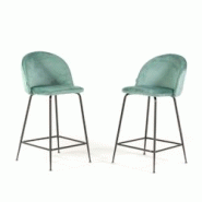 RATTATAN Lot de 2 tabourets de bar en velours avec pieds en métal,h.65cm,pour bar,restaurant et cuisine,design élégant–Sara XL–Vert jade/Gris -_0
