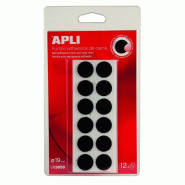 Apli Lot de 12 pastilles auto-agrippantes scratch, adhésives, Ø19mm, noir - 8410782136583