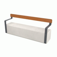 Banc Amos en Béton Compact HPL et Métal - Longueur 2000 - Largeur 485 - Hauteur 850 - 920 kg - Béton blanc sablé - gris sablé - Chêne clair - Pin Tyrol - Teck