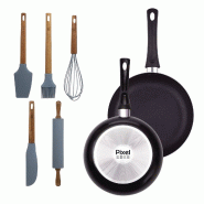 Chef sauce PIXEL - Jeu de 2 Poêles Ø20/Ø24cm en Aluminium Pressé Antiadhésif avec Set de 5 Ustensiles de Cuisine en Silicone et Bois - PK8796_0