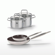 Lot 2 Poêles 24/32cm avec revêtement céramique sans PFAS & 2 Faitouts 14/16cm Elo Bistro Line Citrin - gris 3176239968385
