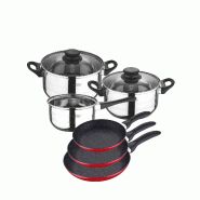 San Ignacio - Batterie de cuisine Toledo : 3 Marmites avec Couvercles et Jeu de 3 Poêles Ø16/20/24 cm en Acier Inoxydable/Aluminium Embouti - multi-