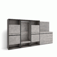 SKRAUT HOME Meuble à Chaussures, 287x145x35 cm, Chambre à coucher, pièce, Vestiaire ouvert, Commode, Buffet, Panneaux Muraux en Bois, Ciment - gris